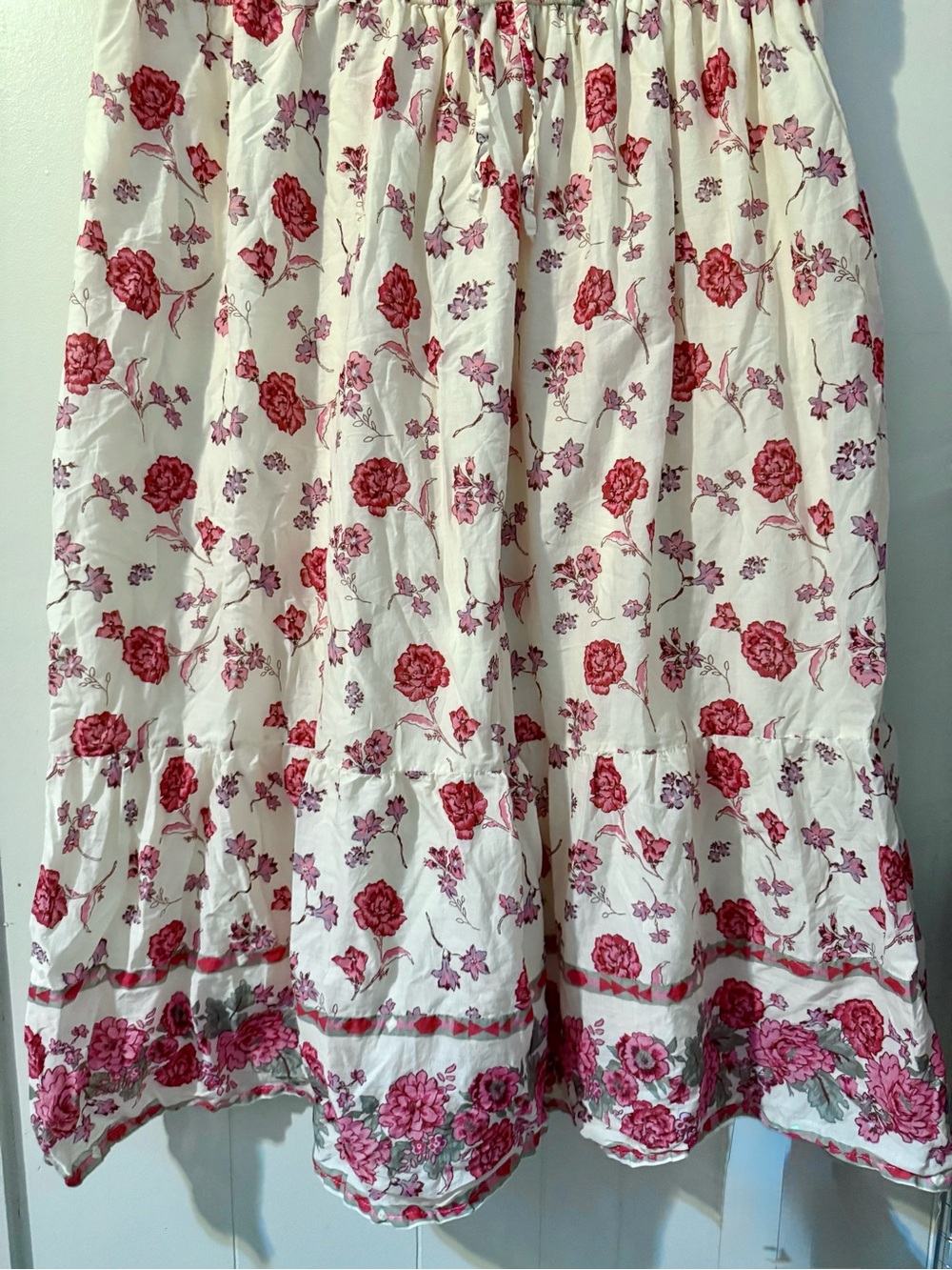 LEA Floral V-Neck Maxi Dress Cream Rose Boho Cottagecore 2X Flowy Cotton - Picture 4 of 10